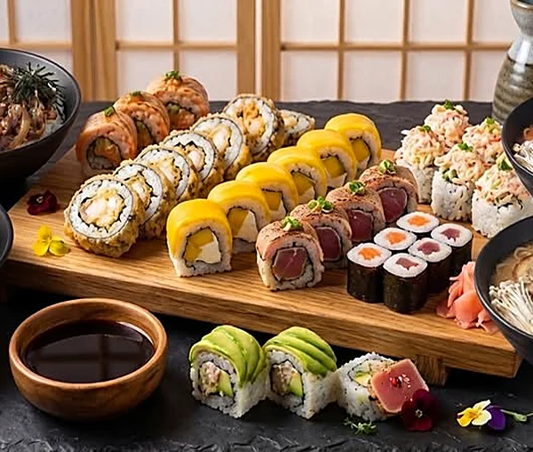 A board of Umami Rolls maki and sushi